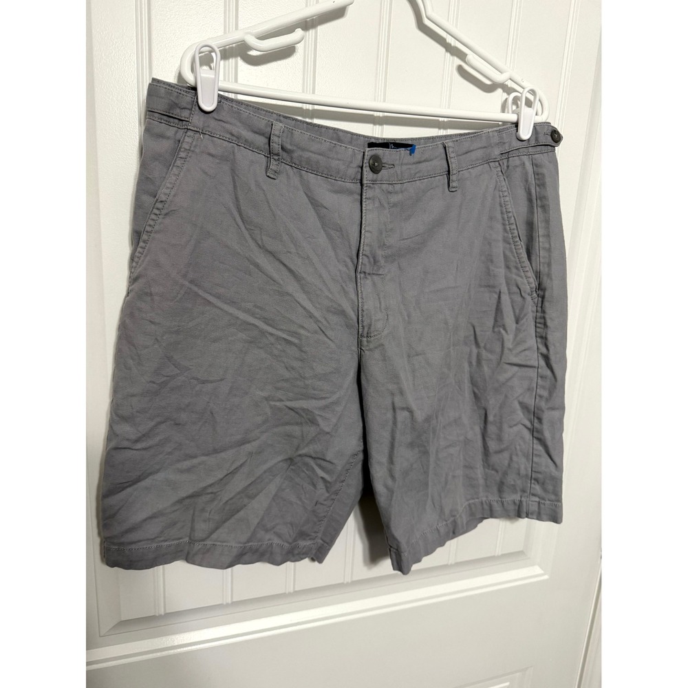 Marc Anthony Chino Shorts Mens 36 Grey Linen Cotton Blend Flat Front Side Tabs